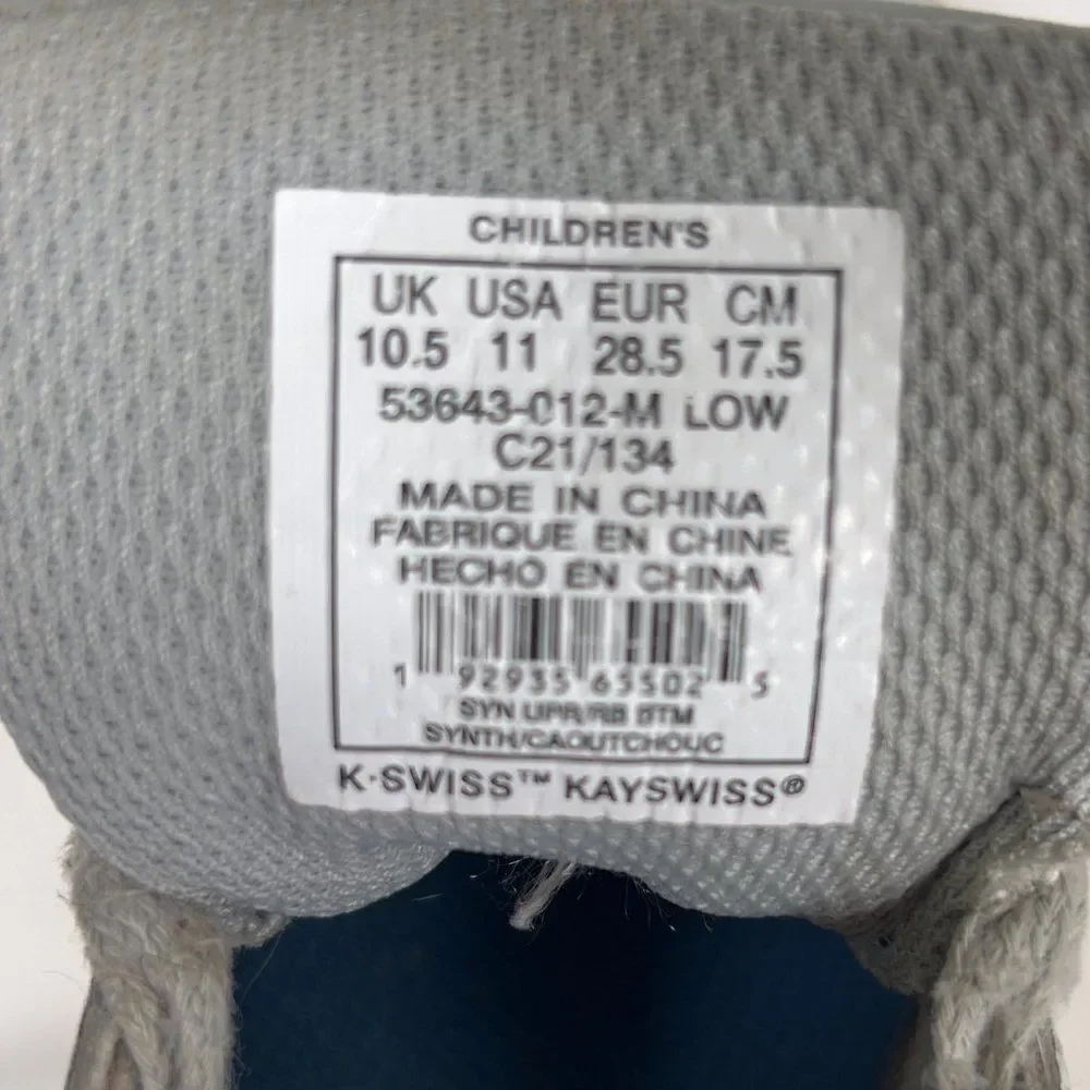 Boys K-Swiss Gray Casual Streetwear Low Top Varsity Sneakers Tennis Shoes / 11 - Picture 6 of 6